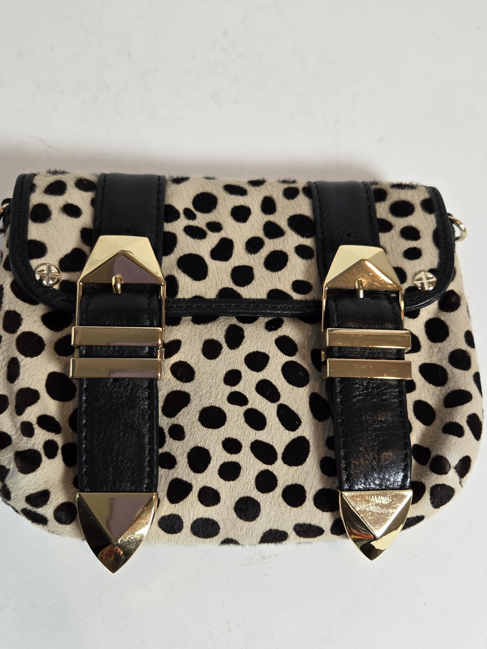 Rebecca Minkoff Black & Cream Dalmatian Spot Crossbody with Gold Hardware